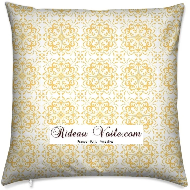 Boutique tissu ameublement jaune mètre motif fleur Rococo Baroque occultant ignifugé