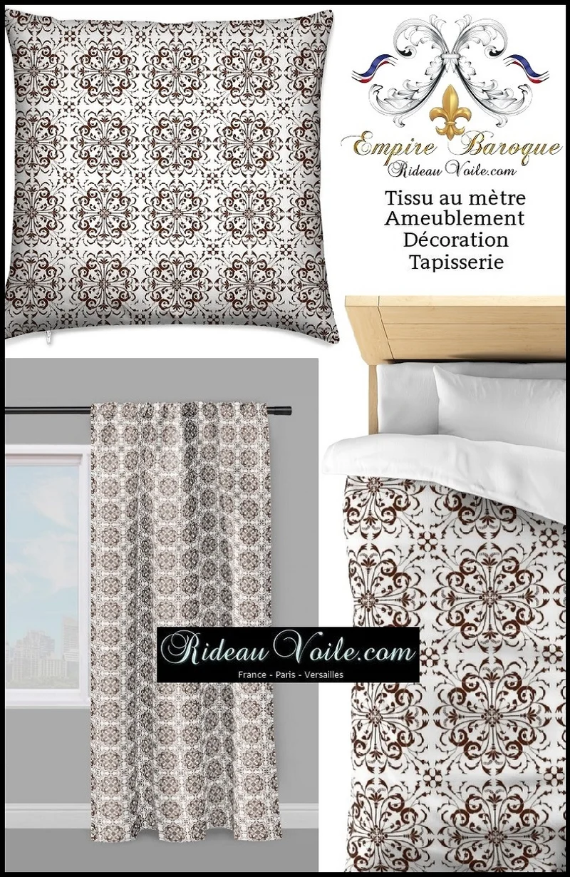 Tissu ameublement mètre motif fleur Rococo Empire Baroque ornement marron