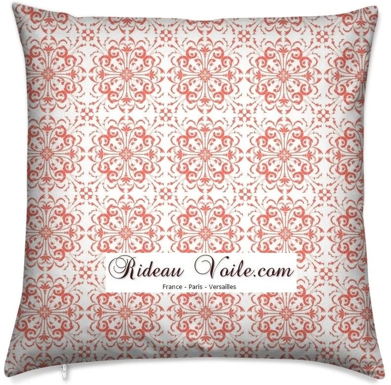 Tissu ameublement mètre imprimé fleuri Baroque ornement floral orange french fabrics