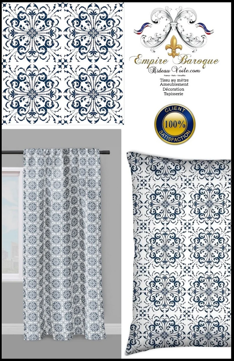 Tissu ameublement au mètre bleu motif classique Empire Baroque Rococo