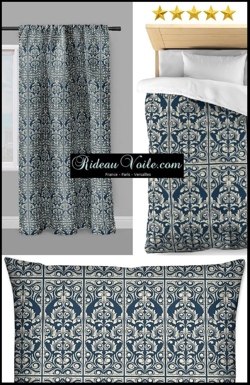 Boutique Tissu ameublement bleu motif imprimé Rococo Empire Baroque liturgique