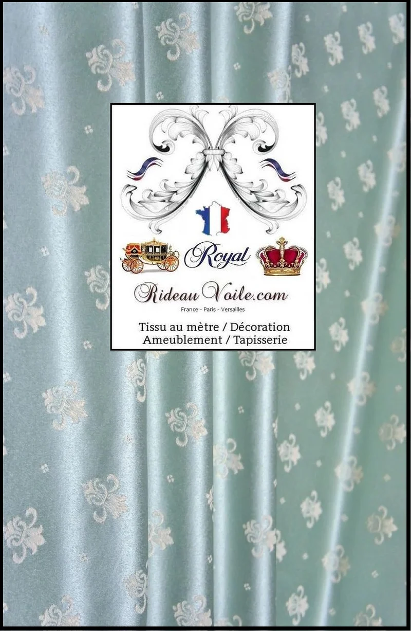 Tissu ameublement mètre Jacquard Damassé Bleu clair motif fleur de Lys mètre