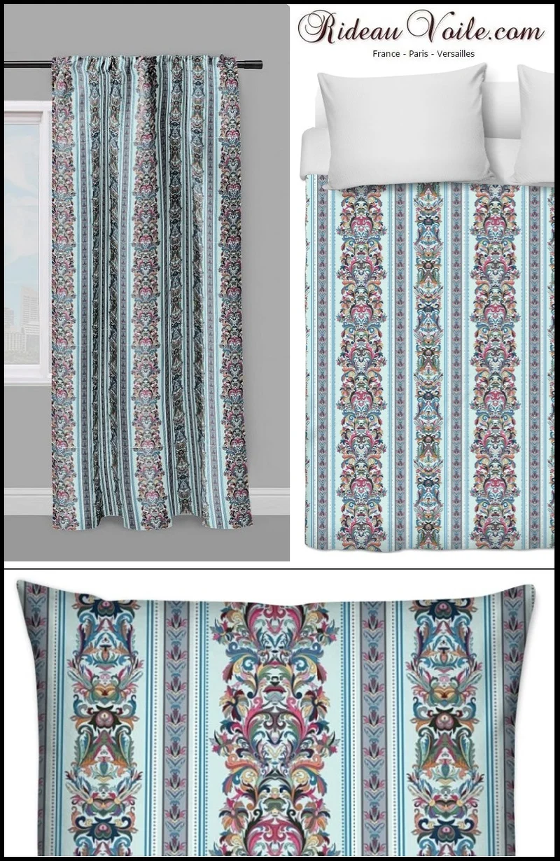 Tissu ameublement mètre motif rayé Empire Baroque Renaissance rayures bleu