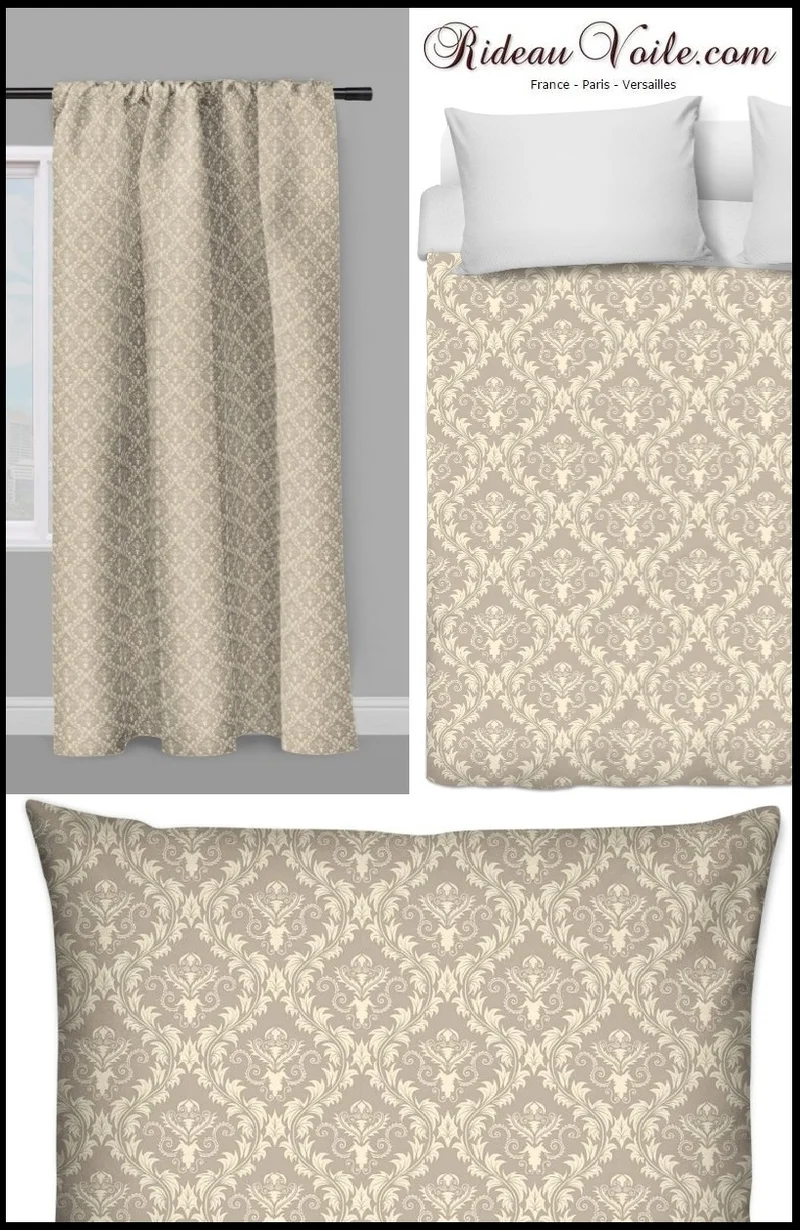 Rideauvoile tissu mètre Damassé liturgique Baroque ameublement rideau beige