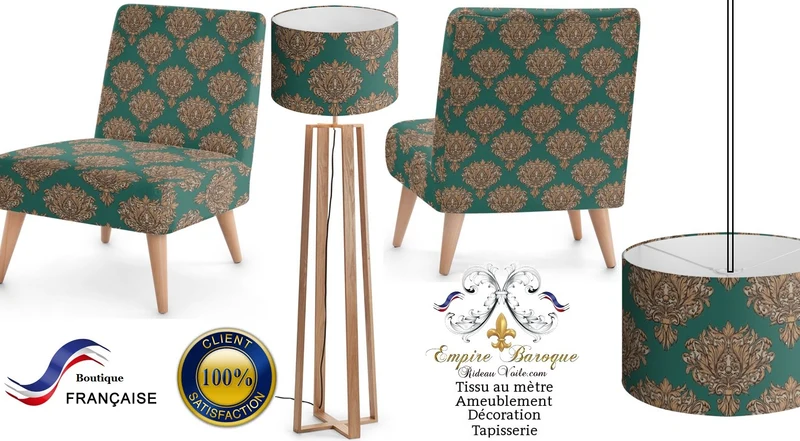 Tissu Baroque mètre fleur motif Empire Baroque ameublement tapisserie vert