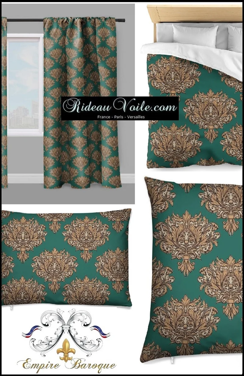 Tissu au mètre larges fleurs Empire Baroque ameublement tapisserie siège vert