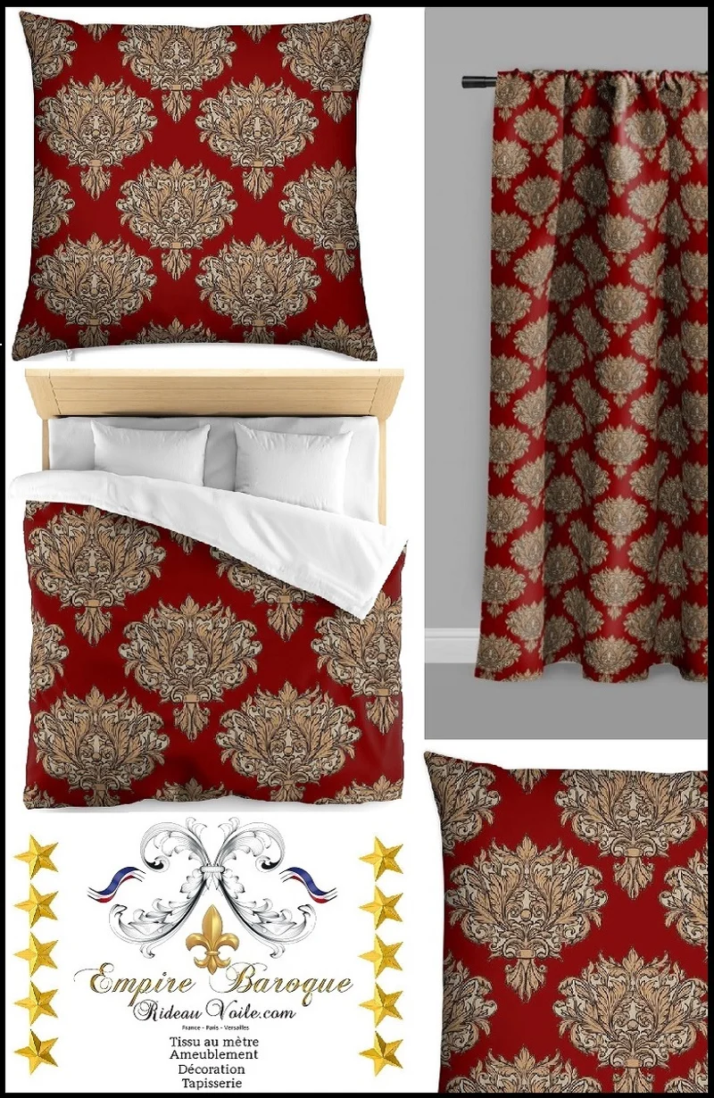 Tissu au mètre Rococo fleurs style Empire Baroque rideau ameublement tapisserie rouge