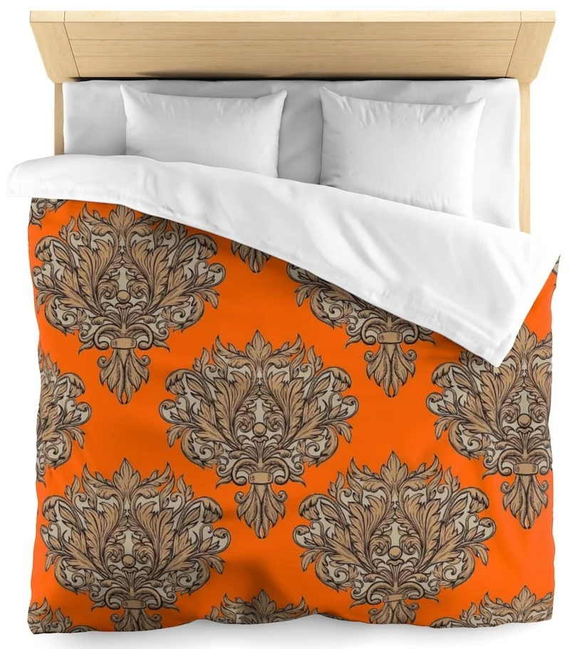 Tissu au mètre feuille style Empire Baroque tapisserie orange