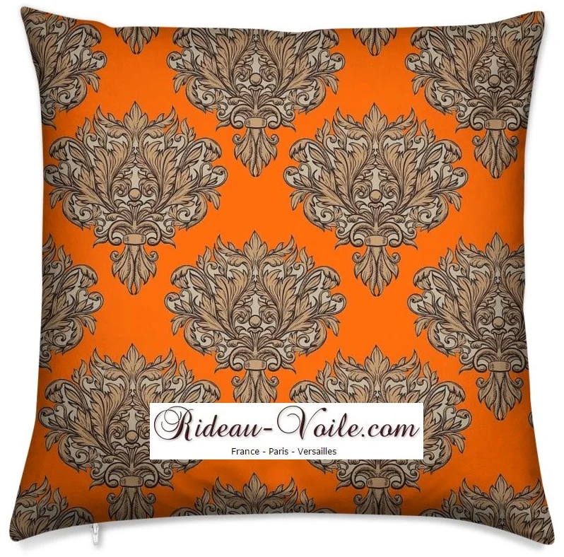 Tissu au mètre feuille style Empire Baroque tapisserie orange