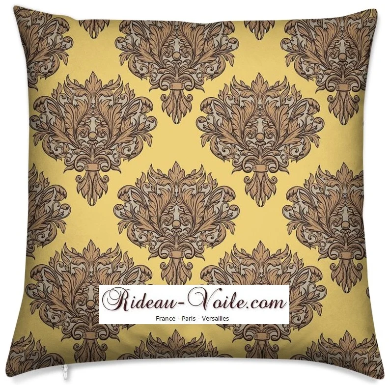 Tissu au mètre fleurs Victorien Empire Baroque rideau voilage occultant ignifugé jaune