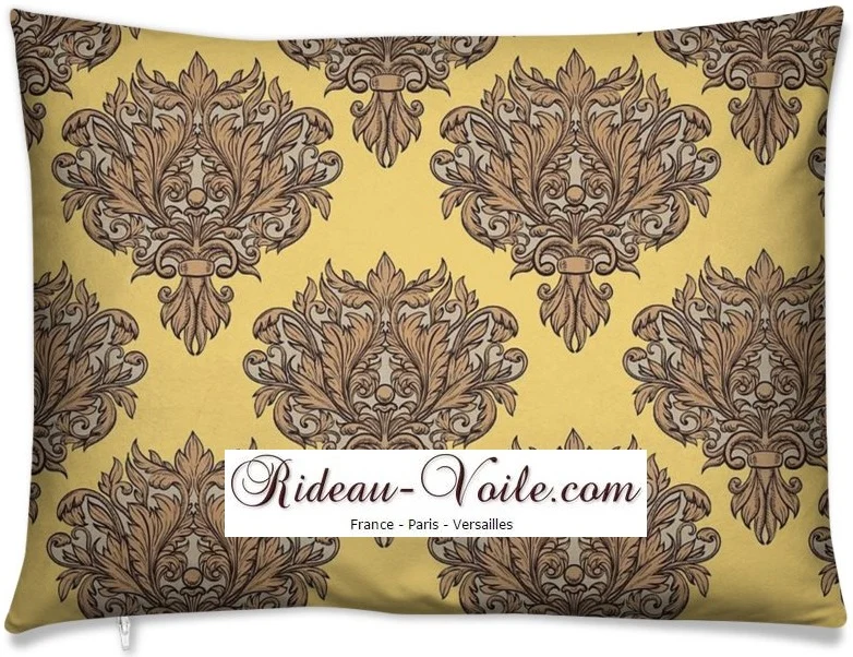 Tissu au mètre fleurs Victorien Empire Baroque rideau voilage occultant ignifugé jaune