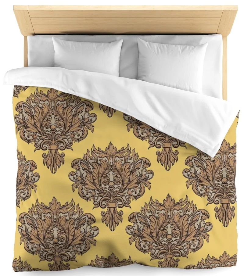 Tissu au mètre feuille fleur fleuri style Empire Baroque ameublement tapisserie jaune