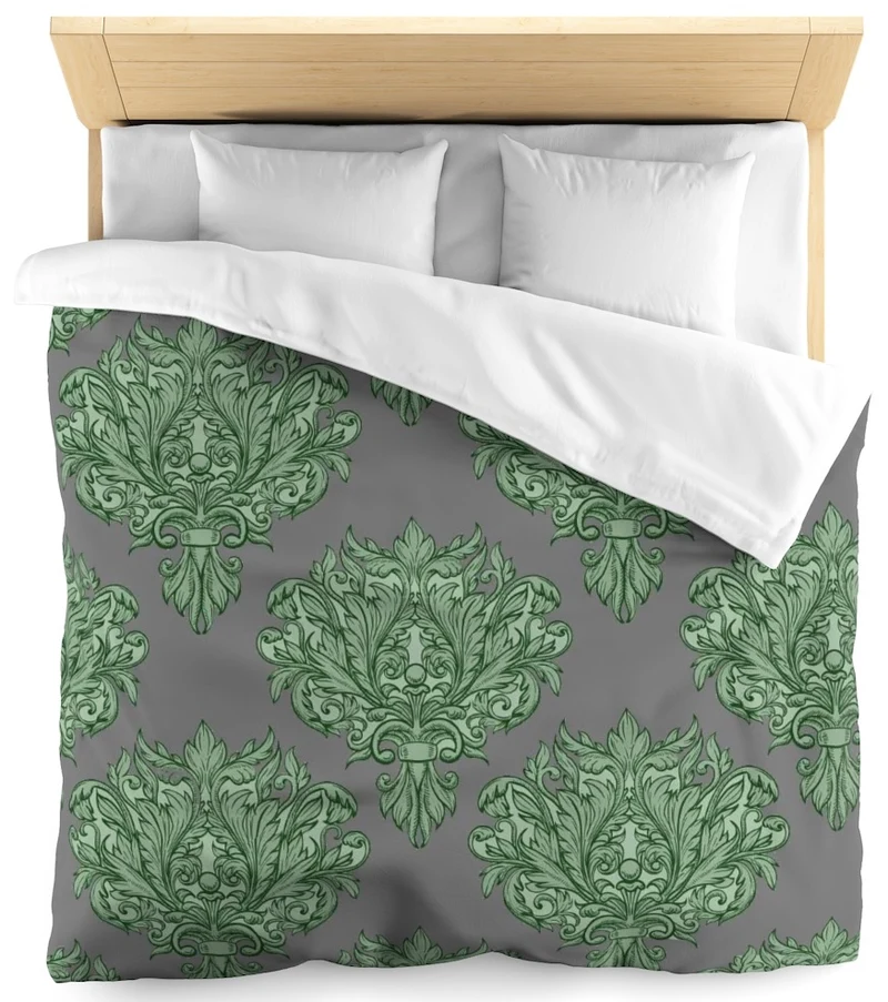 Tissu ameublement au mètre fond gris fleurs rideau couette vert Empire Baroque Victorien