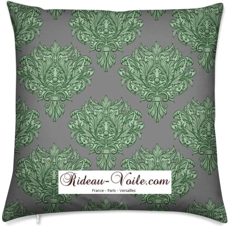 Tissu ameublement au mètre fond gris fleurs rideau couette vert Empire Baroque Victorien
