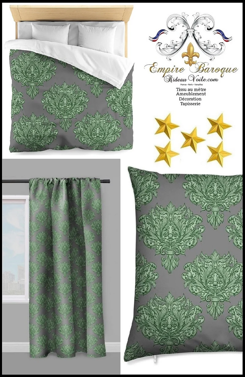 Tissu fleurs au mètre imprimé feuilles rideau couette vert Empire tapisserie Baroque
