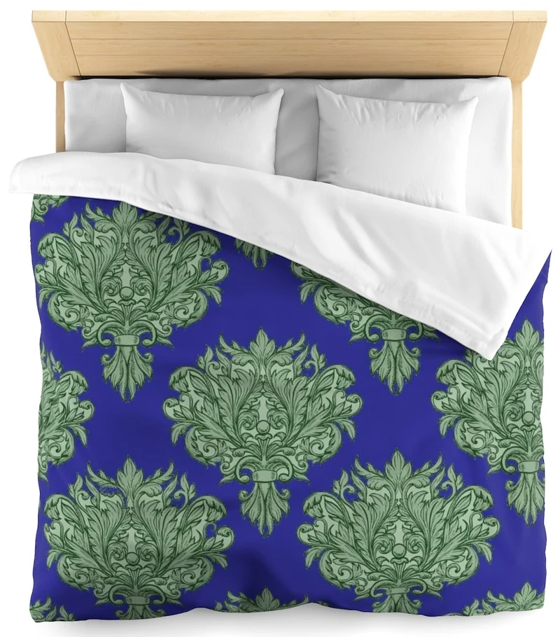 Tissu ameublement tapisserie au mètre bleu motif feuille fleurs rideau couette Baroque