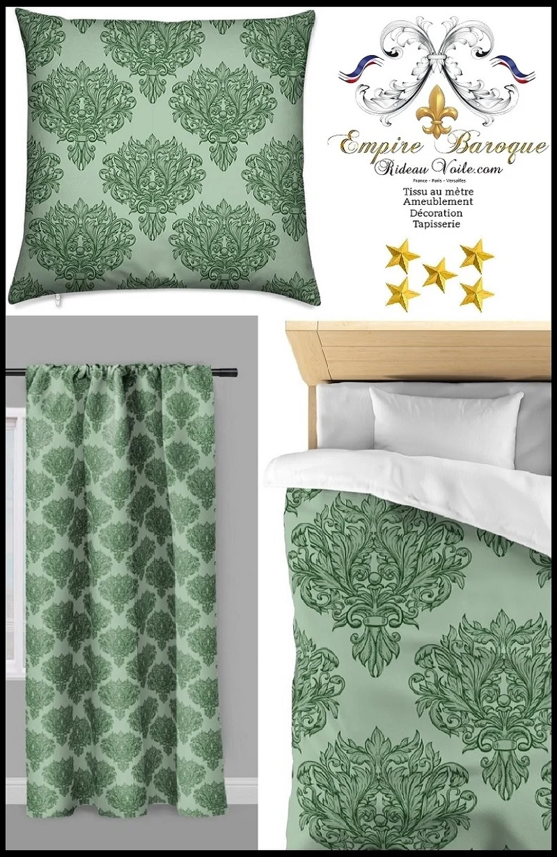 Tissu ameublement mètre boutique rideau couette voilage vert Empire Baroque Paris