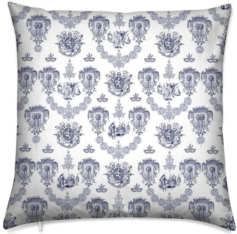 Tissu Toile de Jouy au mètre décoration bleu Empire ameublement rideau coussin couette