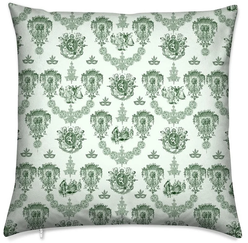Tissu motif Toile de Jouy au mètre décoration ameublement rideau couette vert