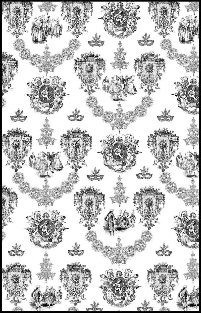 Tissu motif Toile de Jouy au mètre décoration ameublement rideau coussin couette