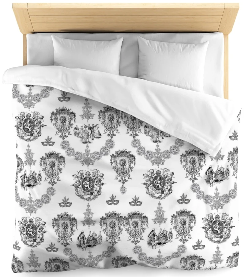 Tissu motif Toile de Jouy au mètre décoration ameublement rideau coussin couette