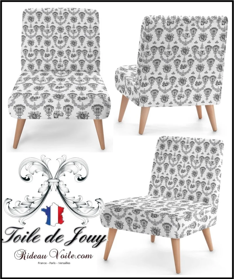 Tissu motif Toile de Jouy au mètre décoration ameublement rideau coussin couette