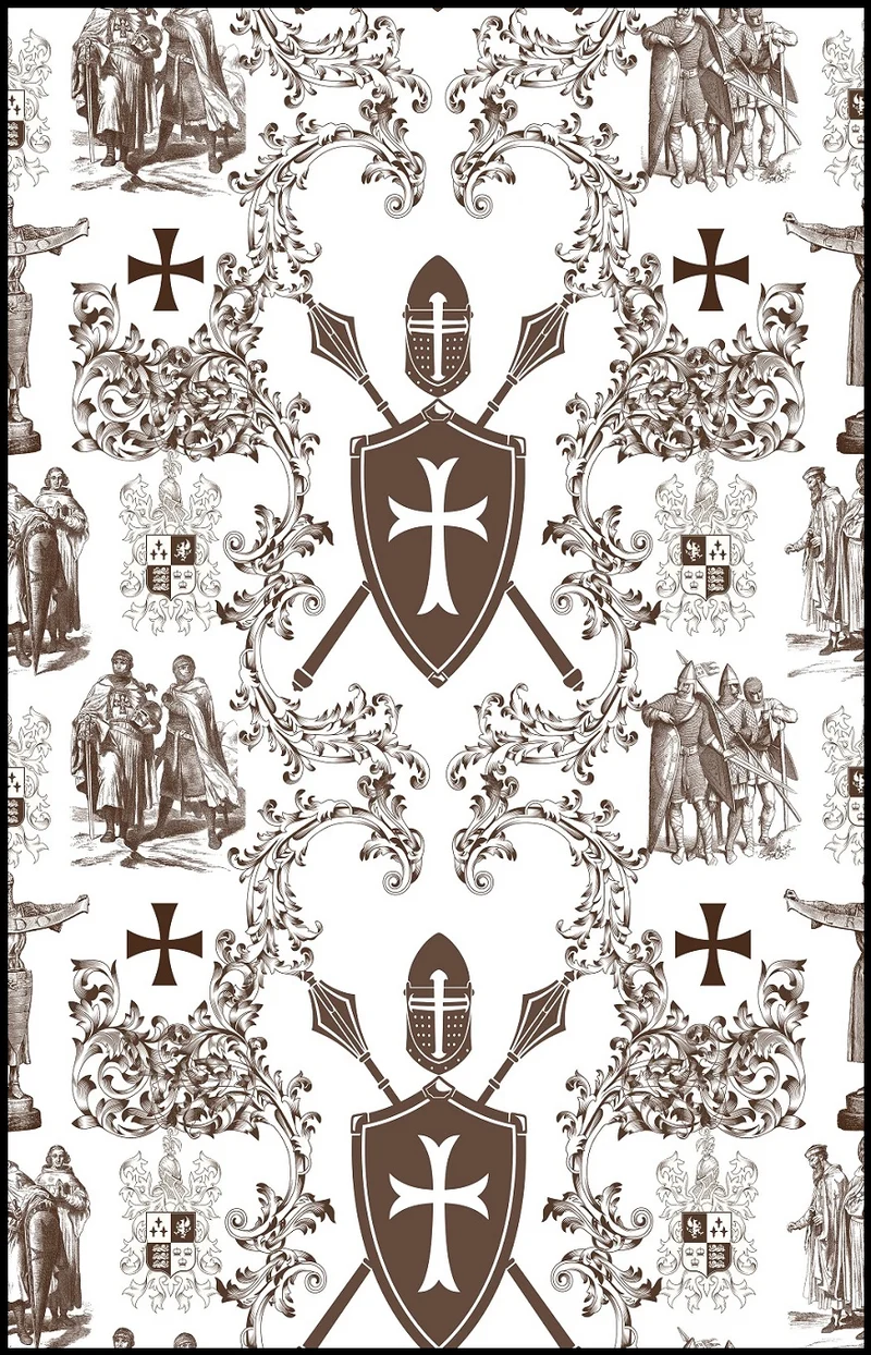 Boutique Toile de Jouy marron au mètre tapisserie ameublement déco Ordre des Templiers