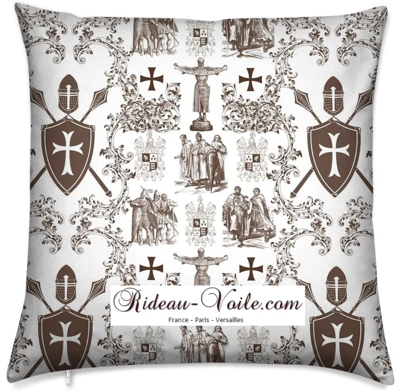 Boutique Toile de Jouy marron au mètre tapisserie ameublement déco Ordre des Templiers