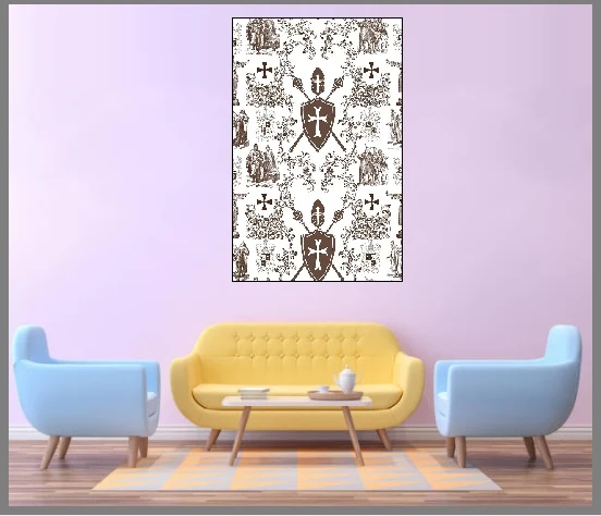 Boutique Toile de Jouy marron au mètre tapisserie ameublement déco Ordre des Templiers