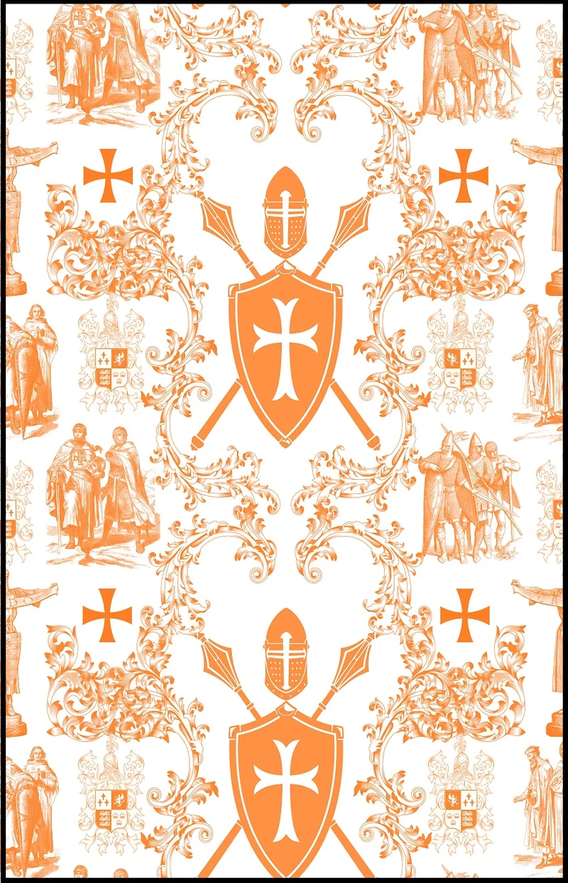 Tissu ameublement Toile de Jouy au mètre rideau couette orange tapisserie Empire