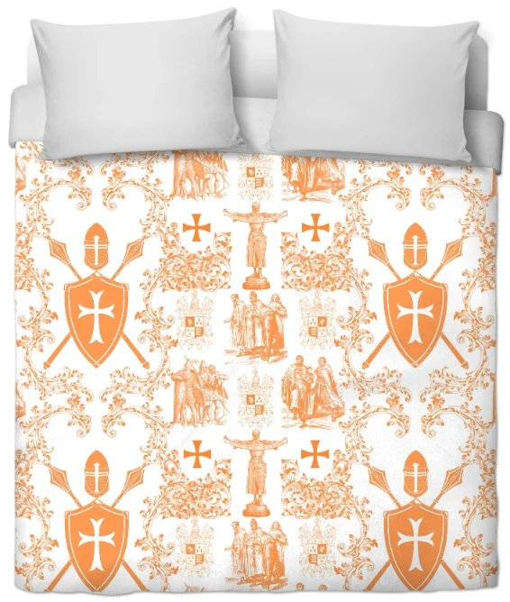 Tissu ameublement Toile de Jouy au mètre rideau couette orange tapisserie Empire