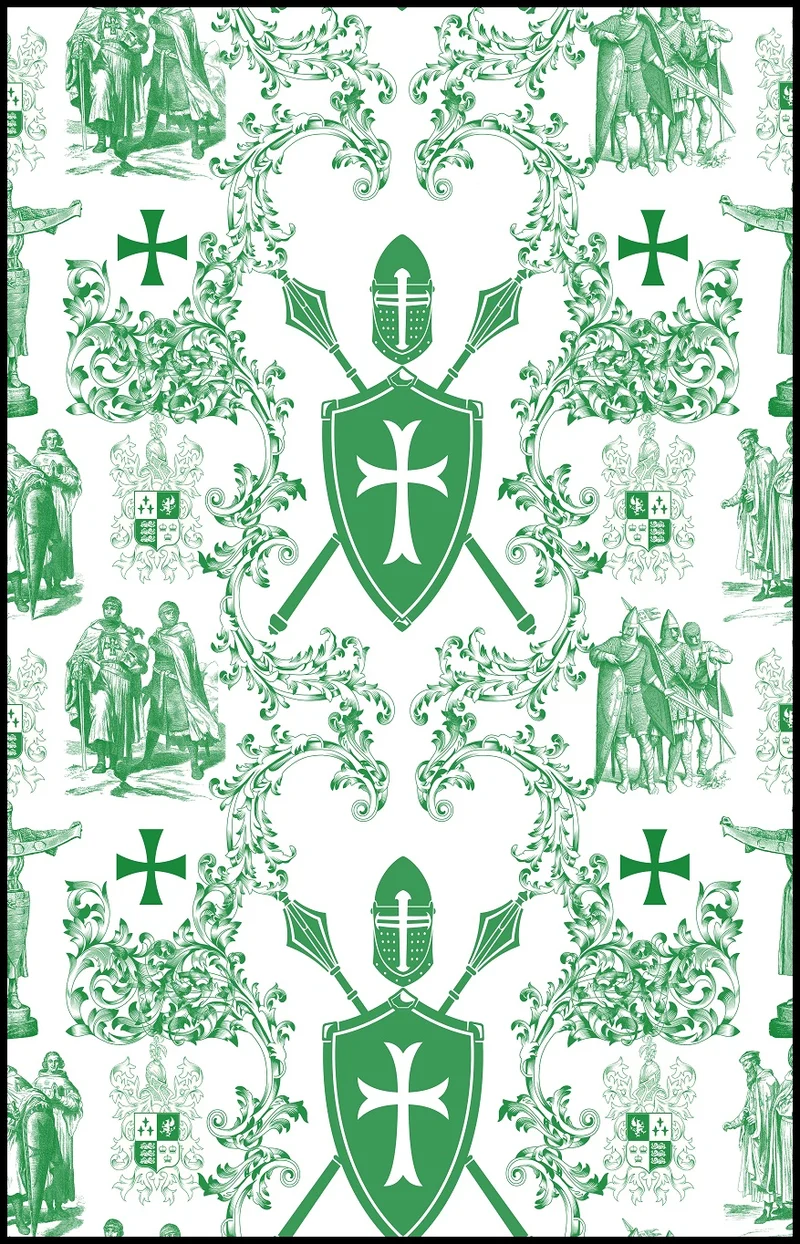 Tissu Toile de Jouy au mètre rideau couette vert motif linge de maison lit tapisserie