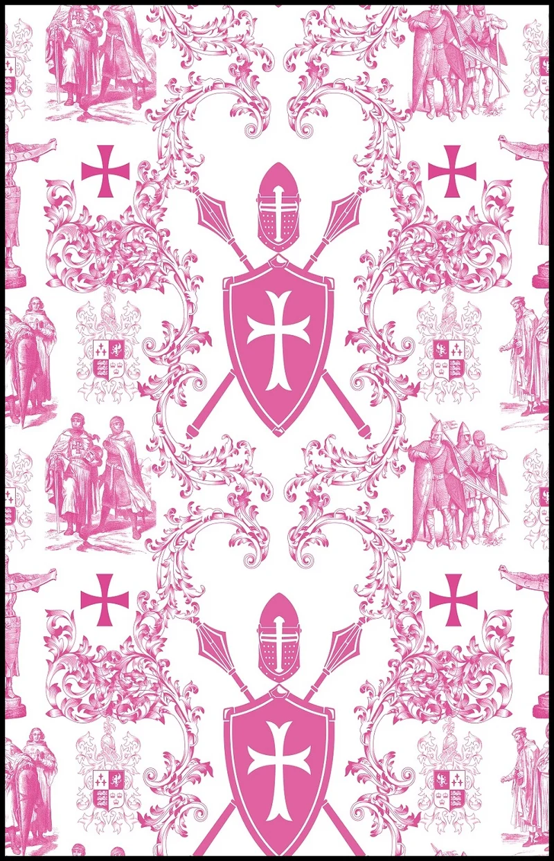 Tissu Toile de Jouy au mètre rideau coussin couette motif linge de maison rose fushia