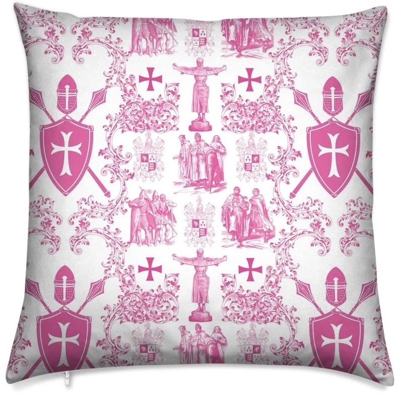 Tissu Toile de Jouy au mètre rideau coussin couette motif linge de maison rose fushia