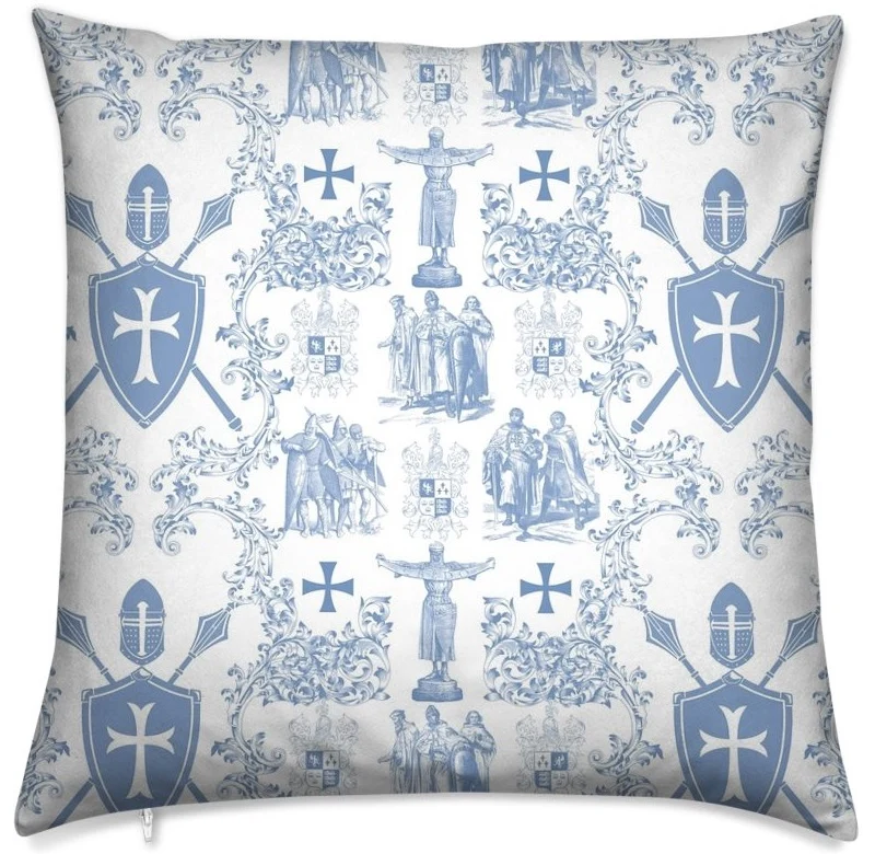 Tissu Toile de Jouy au mètre rideau coussin couette motif linge de maison bleu clair