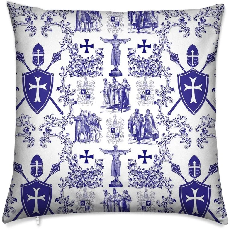 Tissu ameublement Toile de Jouy au mètre rideau coussin couette motif Moyen-âge bleu