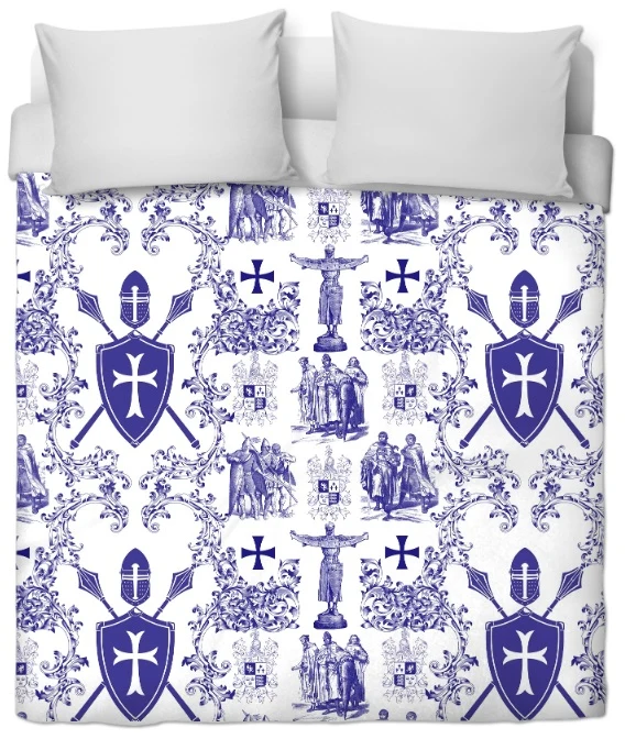 Tissu ameublement Toile de Jouy au mètre rideau coussin couette motif Moyen-âge bleu