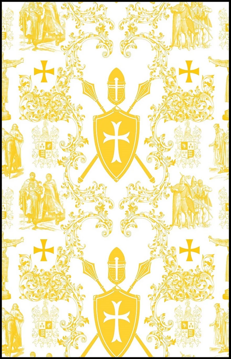 Tissu Toile de Jouy au mètre Ordre religieux des Templiers rideau couette jaune
