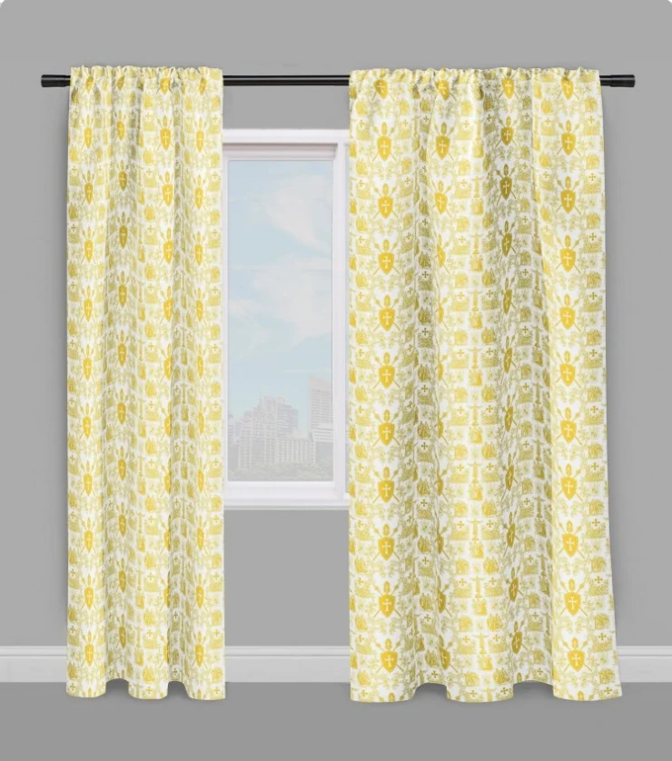 Tissu Toile de Jouy au mètre Ordre religieux des Templiers rideau couette jaune