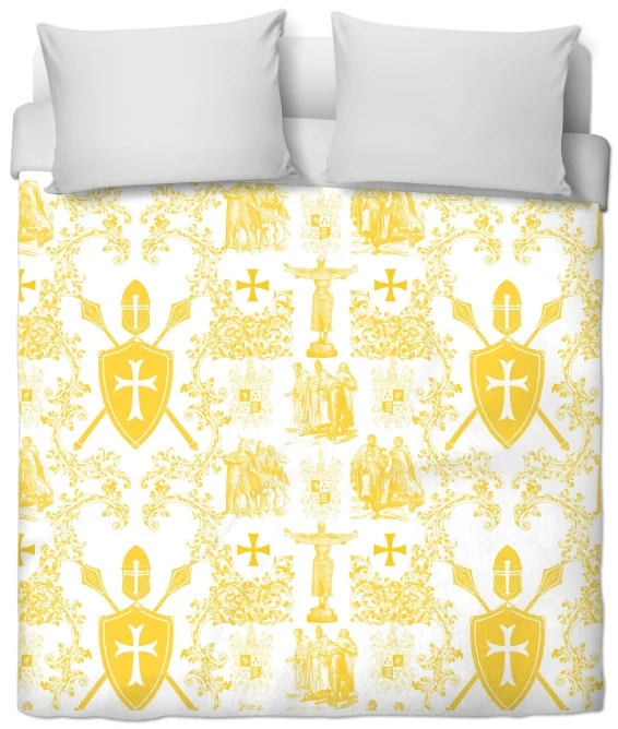 Tissu Toile de Jouy au mètre Ordre religieux des Templiers rideau couette jaune