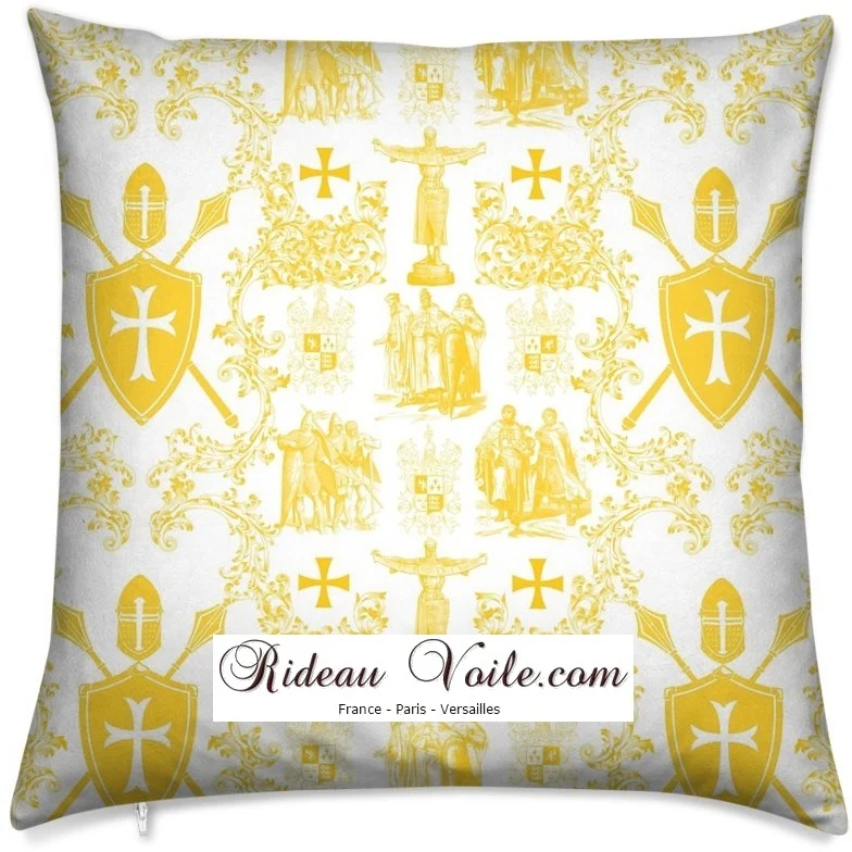 Tissu Toile de Jouy au mètre Ordre religieux des Templiers rideau couette jaune