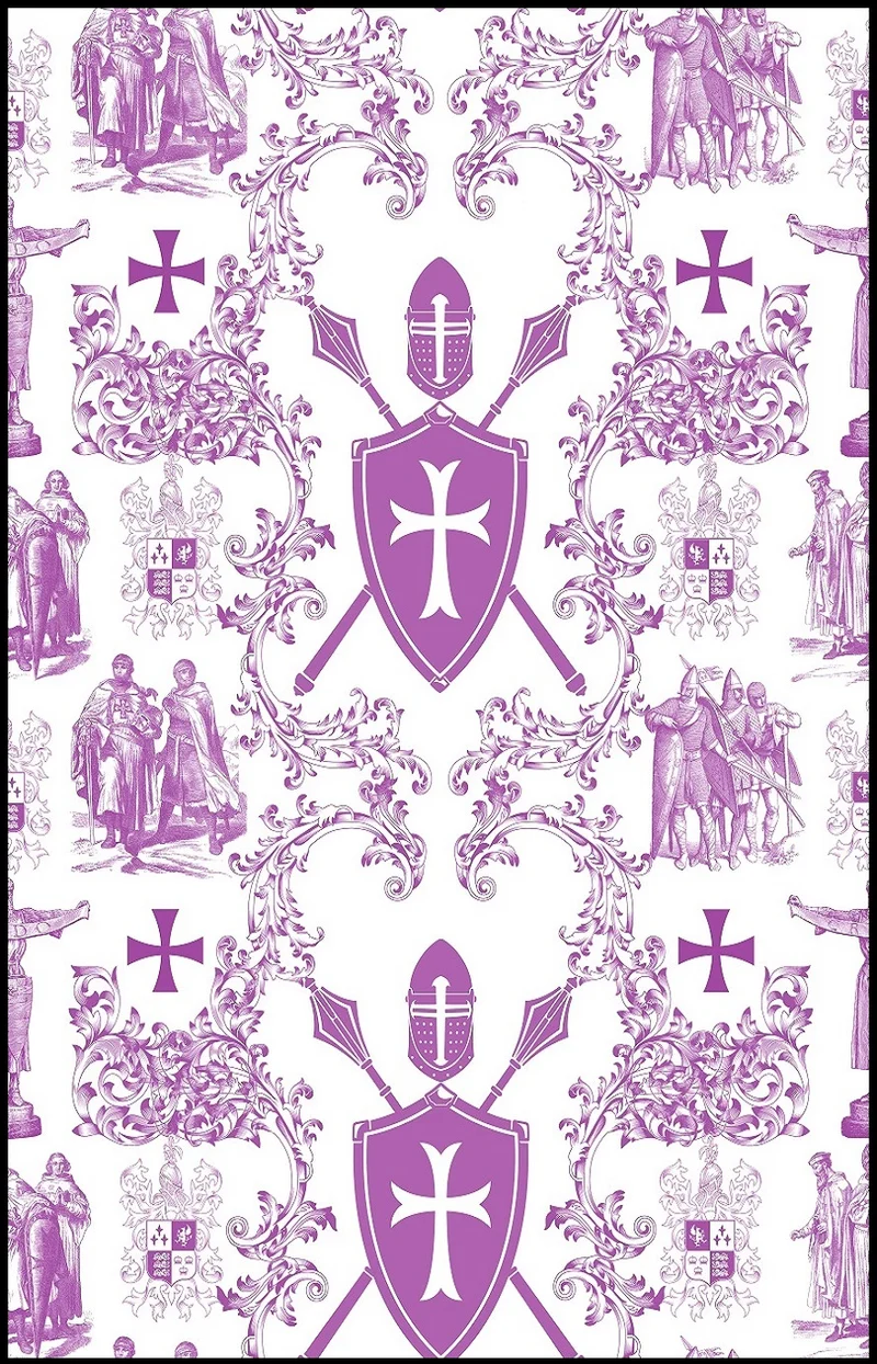 Tissu Toile de Jouy lilas violet ameublement au mètre style Empire Ordre des Templiers