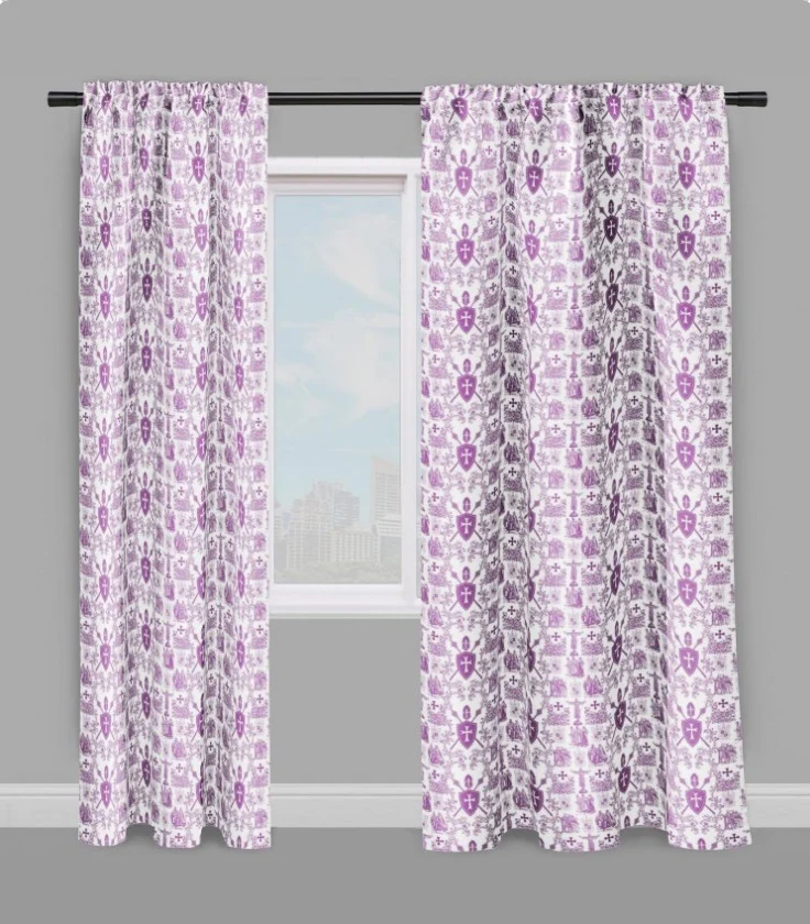 Tissu Toile de Jouy lilas violet ameublement au mètre style Empire Ordre des Templiers