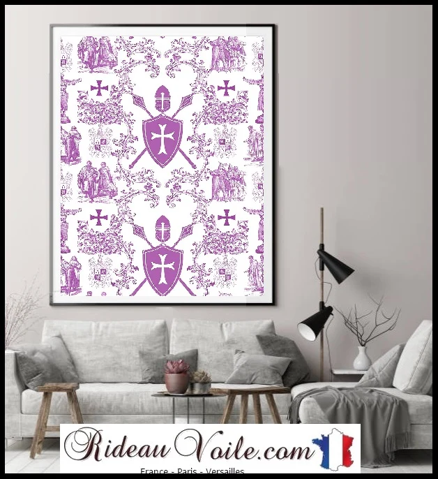 Tissu Toile de Jouy lilas violet ameublement au mètre style Empire Ordre des Templiers