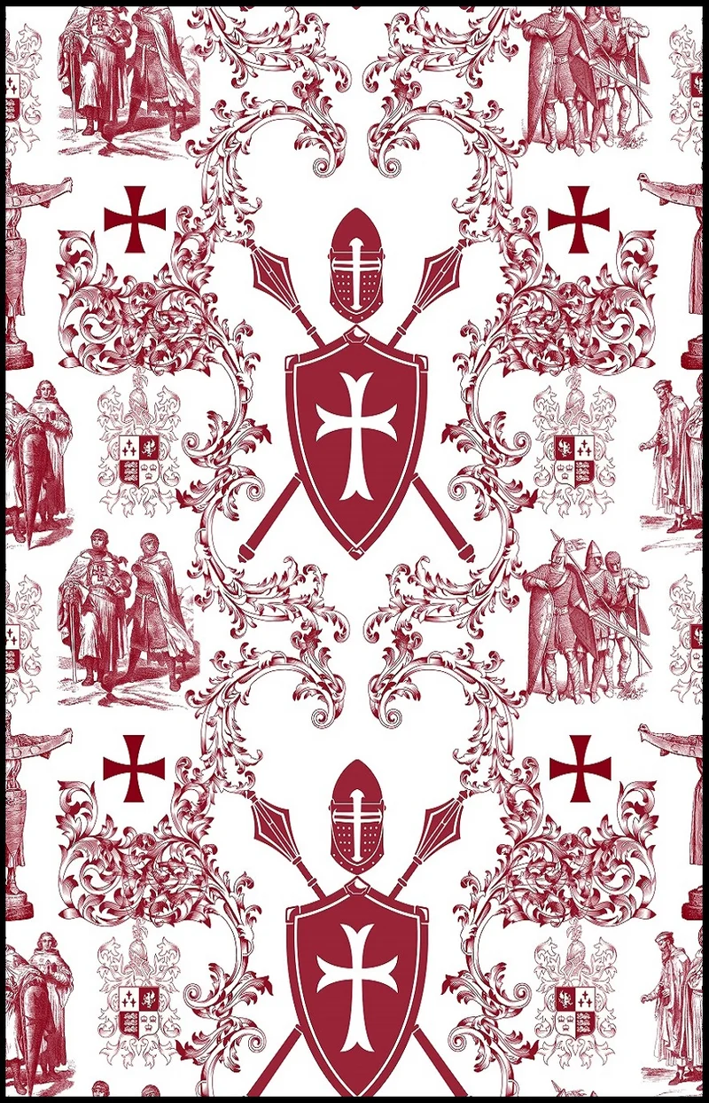 Tissu Toile de Jouy ameublement au mètre Empire rouge histoire Ordre des Templiers