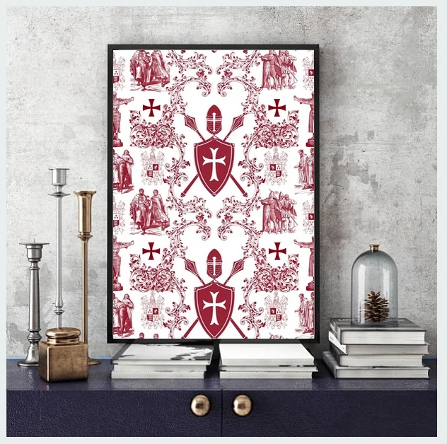 Tissu Toile de Jouy ameublement au mètre Empire rouge histoire Ordre des Templiers