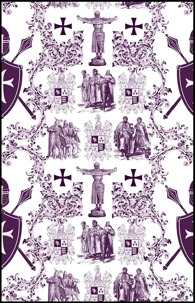 Tissu violet Toile de Jouy ameublement haute couture au mètre Empire Ordre des Templiers