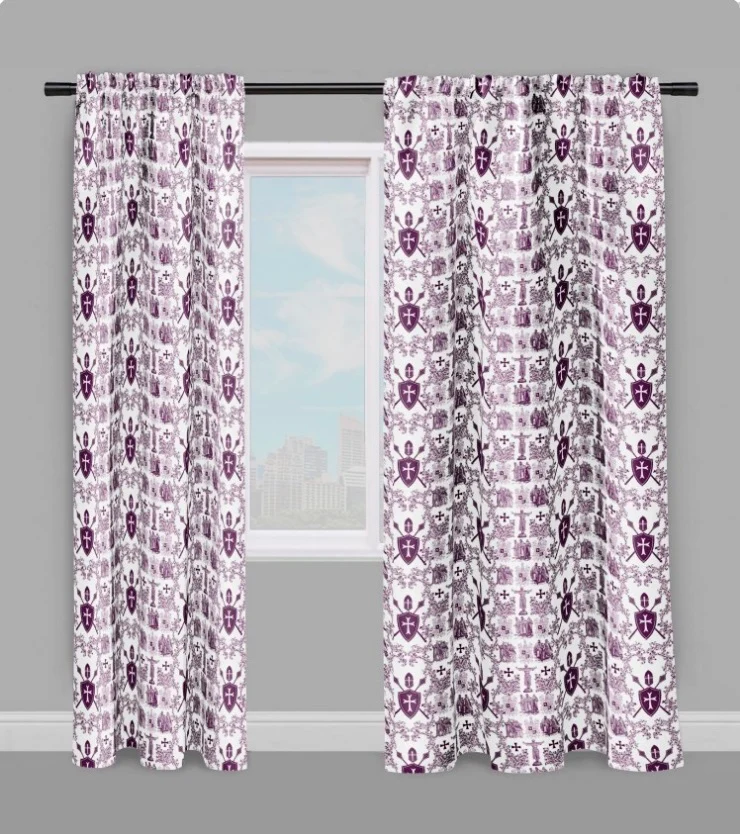 Tissu violet Toile de Jouy ameublement haute couture au mètre Empire Ordre des Templiers