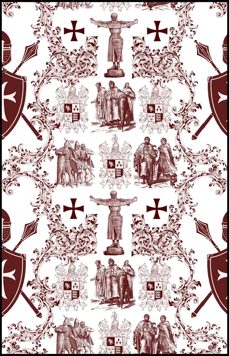 Tissu Toile de Jouy haute couture rouge au mètre style Empire Ordre des Templiers