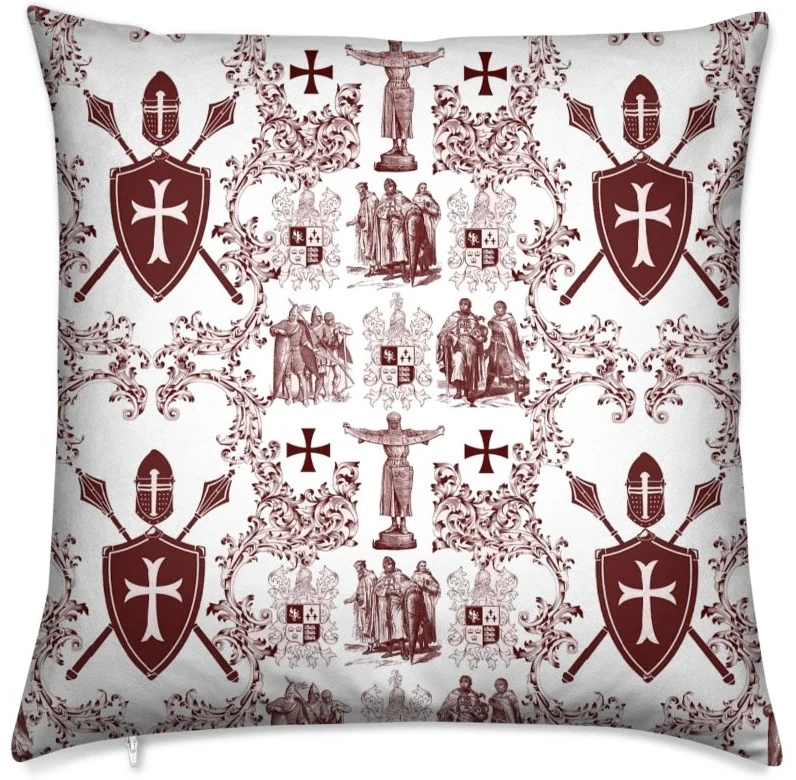 Tissu Toile de Jouy haute couture rouge au mètre style Empire Ordre des Templiers